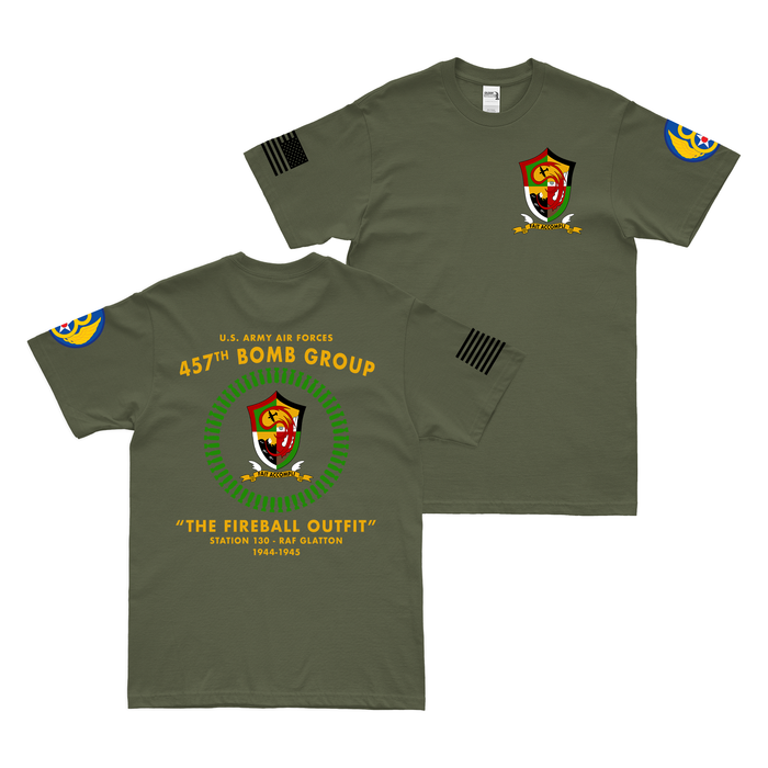 Double-Sided 457th Bomb Group 'Fireball Outfit' WW2 Legacy T-Shirt Tactically Acquired Military Green Small 