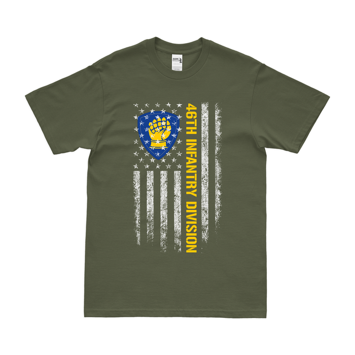 U.S. Army 46th Infantry Division American Flag T-Shirt Tactically Acquired Small Military Green 