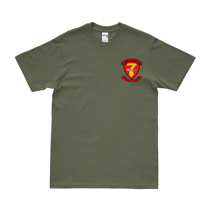 7th Marine Regiment Logo Left Chest Emblem T-Shirt Tactically Acquired Military Green Small 