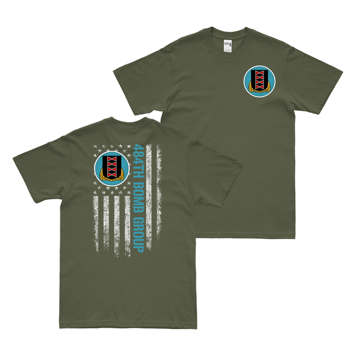 Double-Sided 484th Bomb Group American Flag T-Shirt Tactically Acquired Military Green Small 