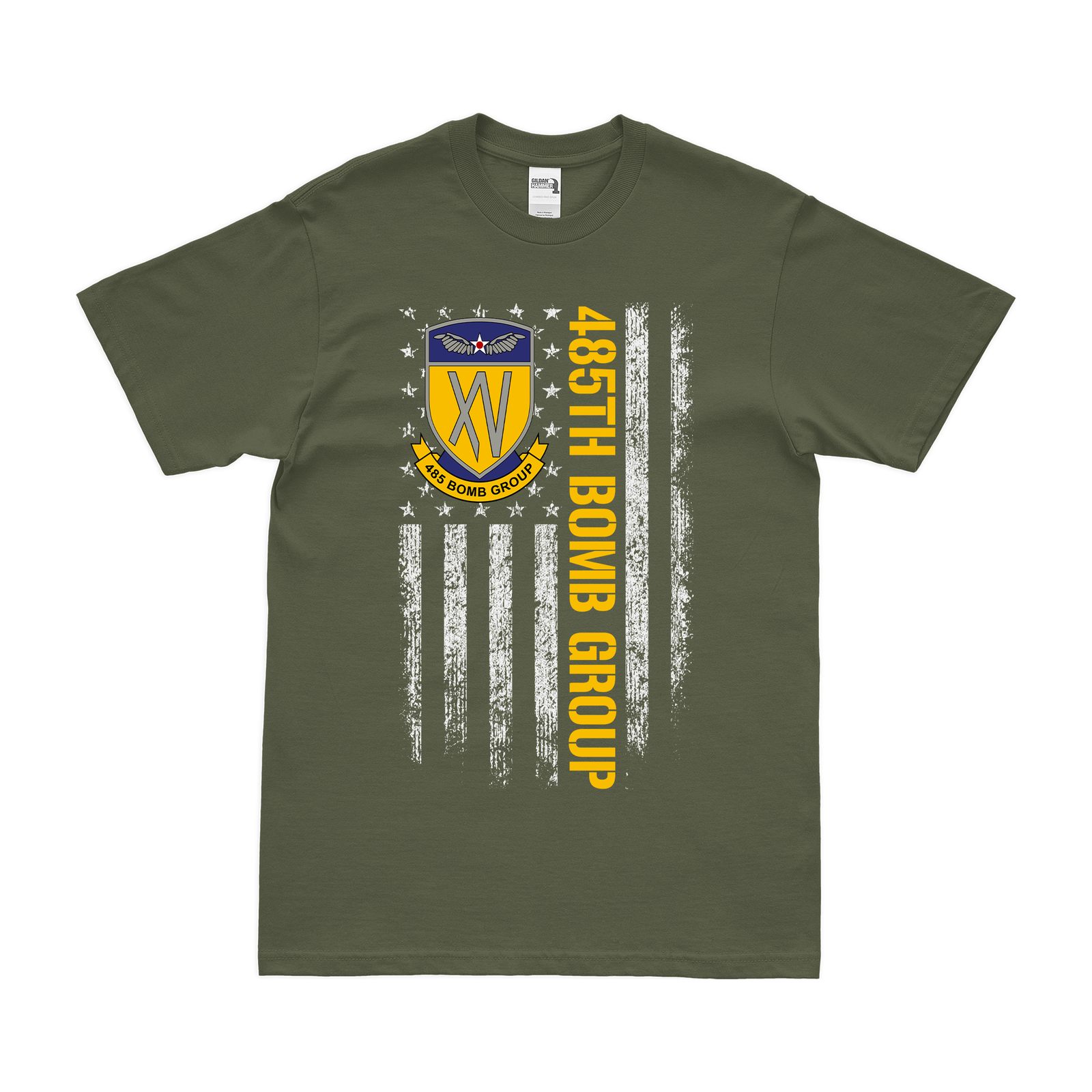 485th Bombardment Group (H) WW2 American Flag T-Shirt Tactically Acquired Military Green Small 