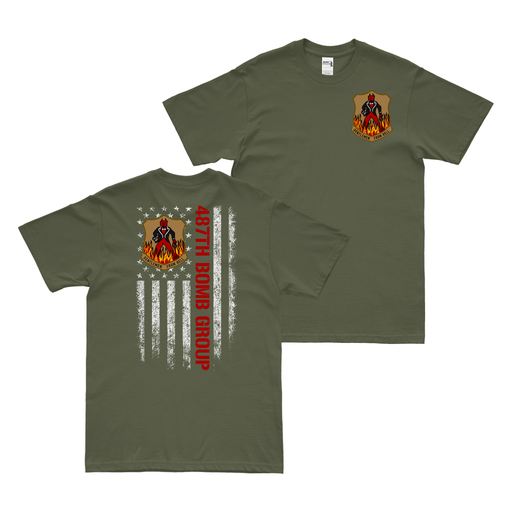 Double-Sided 487th Bomb Group American Flag T-Shirt Tactically Acquired Military Green Small 