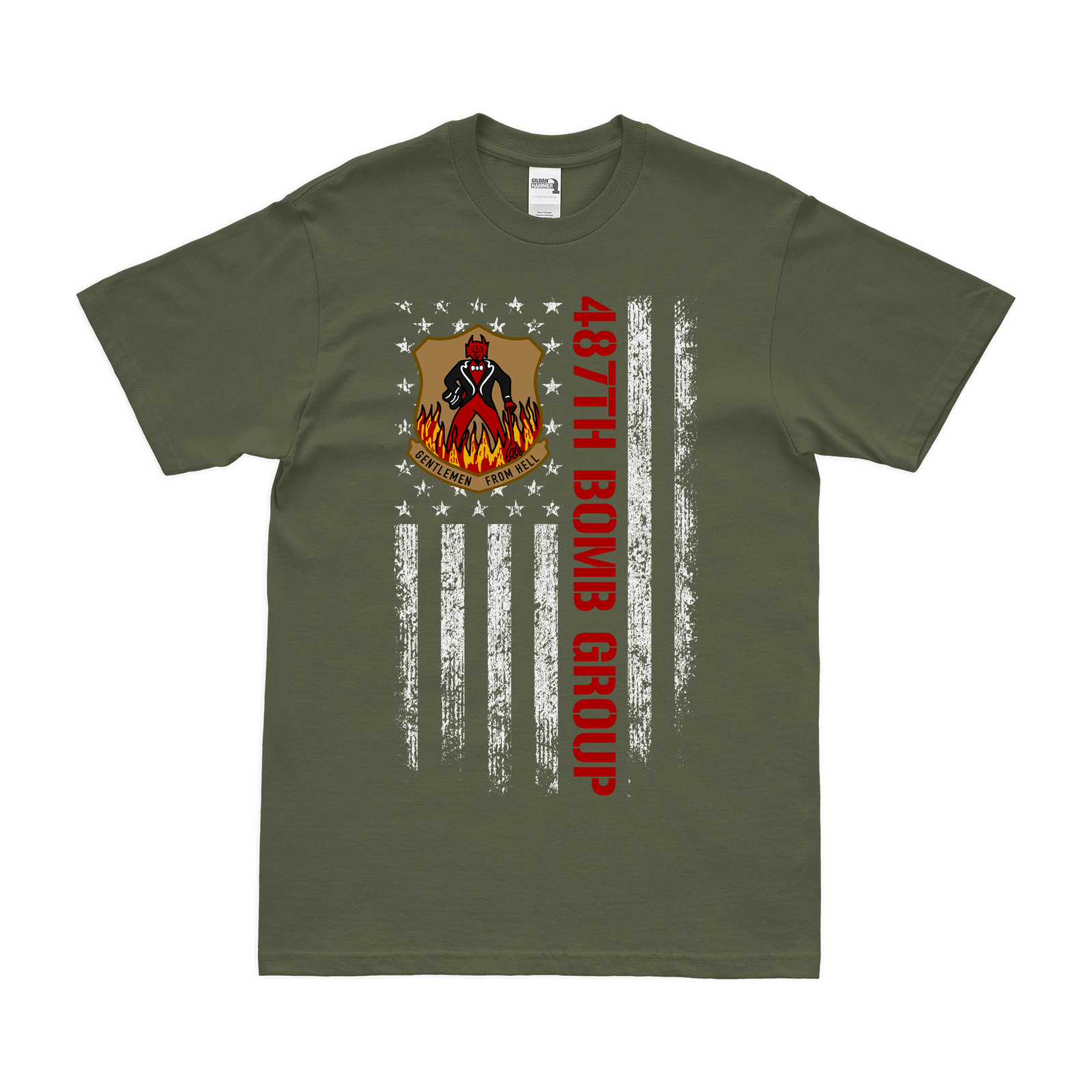 487th Bomb Group American Flag T-Shirt Tactically Acquired Military Green Small 
