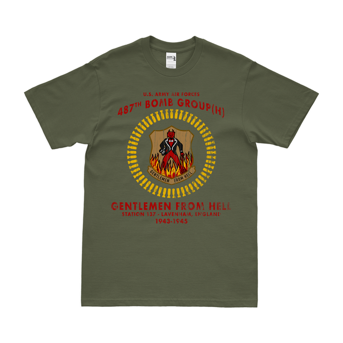 487th Bomb Group (Heavy) WW2 Legacy T-Shirt Tactically Acquired Military Green Distressed Small