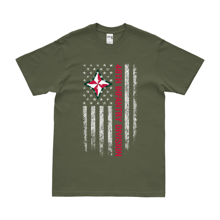 U.S. Army 48th Infantry Division American Flag T-Shirt Tactically Acquired Small Military Green Cotton