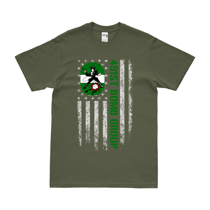 491st Bomb Group WW2 American Flag T-Shirt Tactically Acquired Military Green Small 