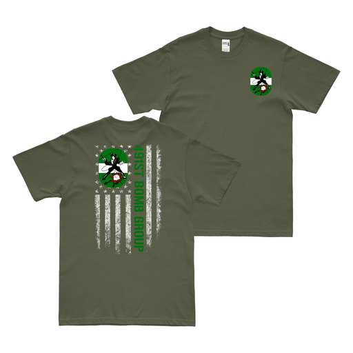 Double-Sided 491st Bomb Group American Flag T-Shirt Tactically Acquired Military Green Small 