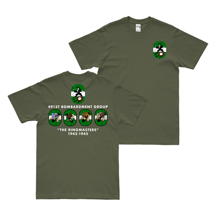 Double-Sided 491st Bomb Group Squadron Legacy T-Shirt Tactically Acquired Military Green Small 