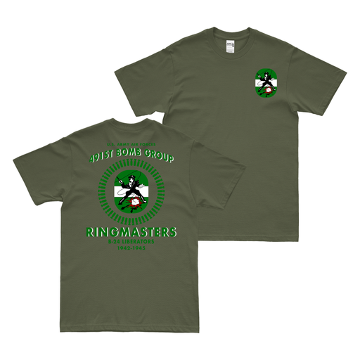 Double-Sided 491st Bomb Group WW2 Legacy T-Shirt Tactically Acquired Military Green Small 