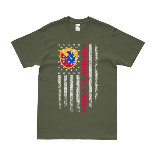 U.S. Army 49th Infantry Division American Flag T-Shirt Tactically Acquired Small Military Green 