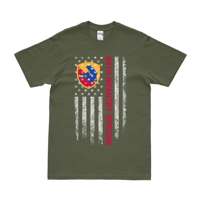 U.S. Army 49th Infantry Division American Flag T-Shirt Tactically Acquired Small Military Green 