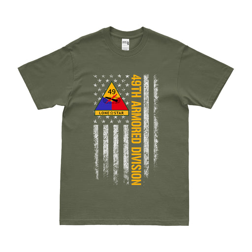 Patriotic 49th Armored Division American Flag T-Shirt Tactically Acquired Small Military Green 