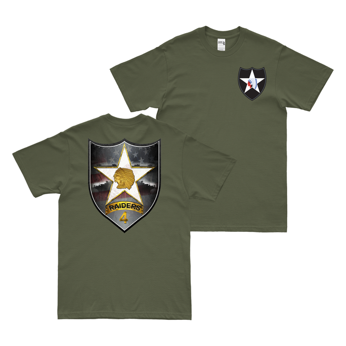 Double-Sided 4th SBCT 2d ID "Raiders" Emblem T-Shirt Tactically Acquired Military Green Small 