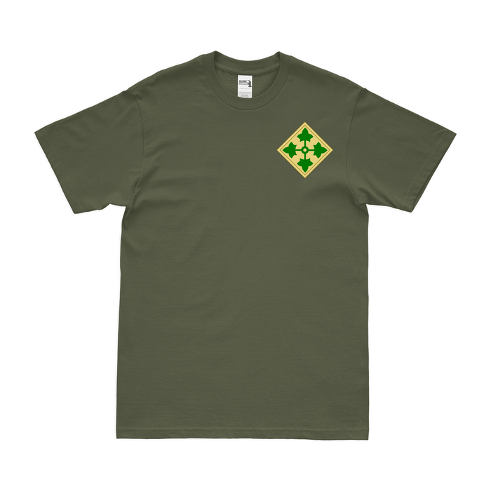 U.S. Army 4th Infantry Division Left Chest SSI Emblem T-Shirt Tactically Acquired Military Green Small 