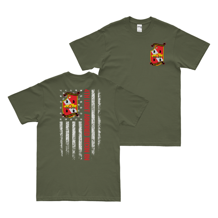 Double-Sided 4th LAR USMC American Flag T-Shirt Tactically Acquired Military Green Small 