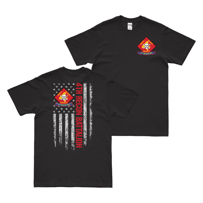 Double-Sided 4th Recon Bn American Flag T-Shirt Tactically Acquired Black Small 