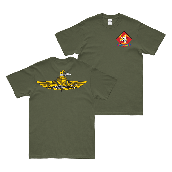 Double-Sided 4th Recon Bn Force Recon Insignia T-Shirt Tactically Acquired Military Green Small 