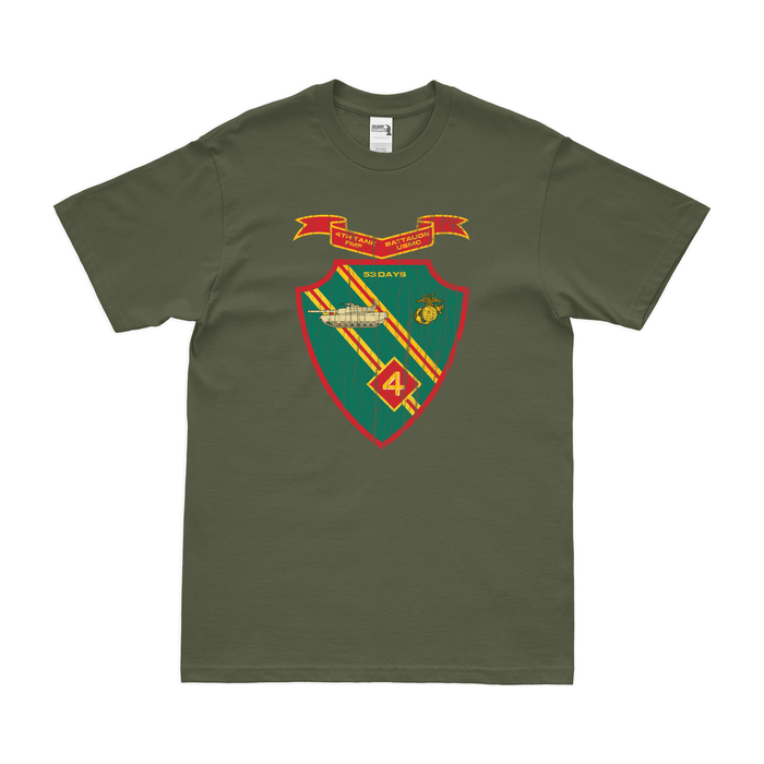 4th Tank Battalion USMC T-Shirt Tactically Acquired Military Green Distressed Small