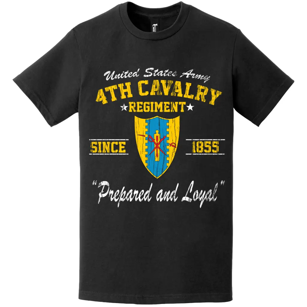 Distressed 4th Cavalry Regiment Since 1855 Unit Legacy Crest T-Shirt Tactically Acquired   