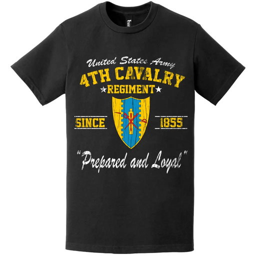 Distressed 4th Cavalry Regiment Since 1855 Unit Legacy Crest T-Shirt Tactically Acquired   