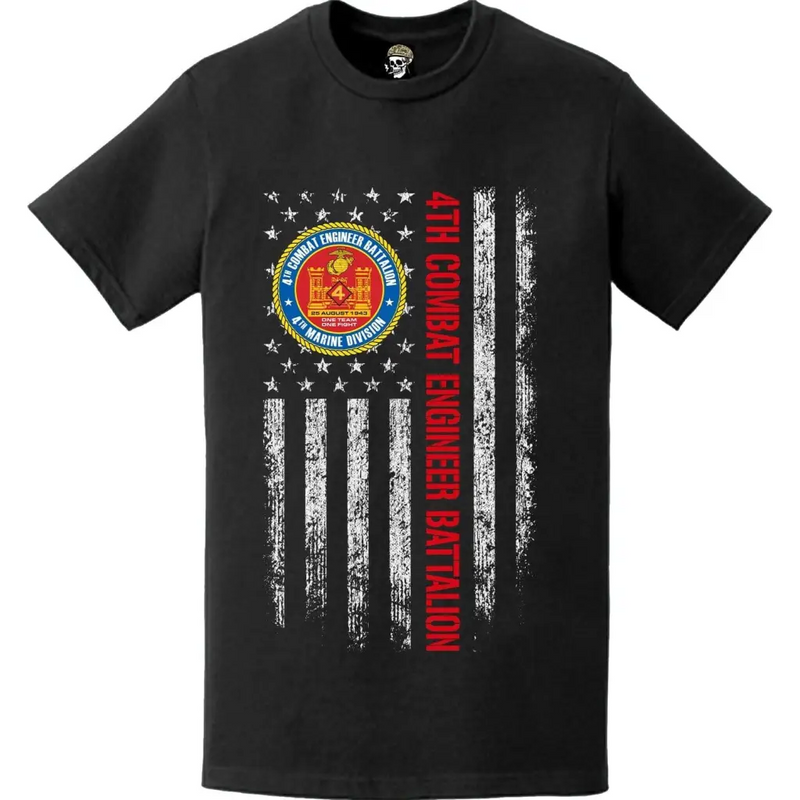 4th Combat Engineer Battalion (4th CEB) American Flag T-Shirt