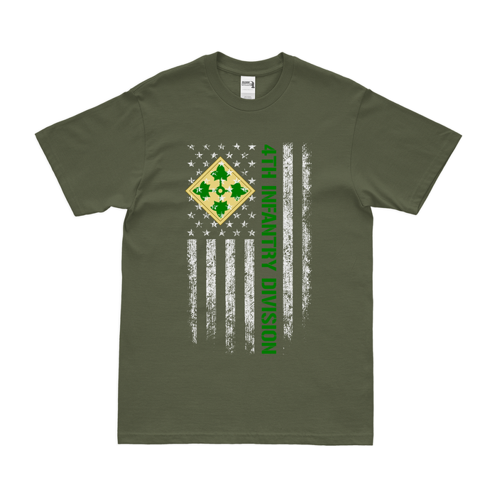U.S. Army 4th Infantry Division American Flag T-Shirt Tactically Acquired Military Green Small 