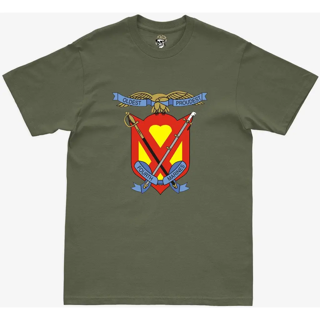 4th Marine Regiment Logo Emblem Military Green T-Shirt Tactically Acquired   