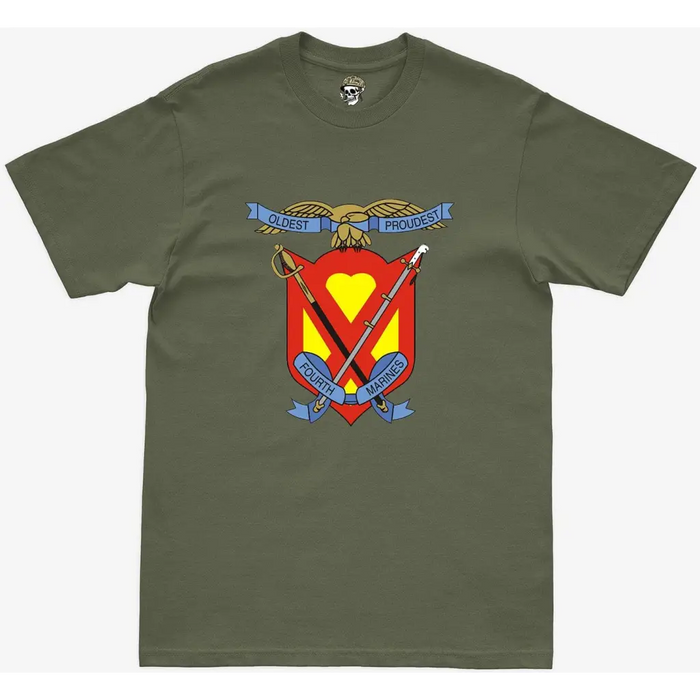 4th Marine Regiment Logo Emblem Military Green T-Shirt Tactically Acquired   