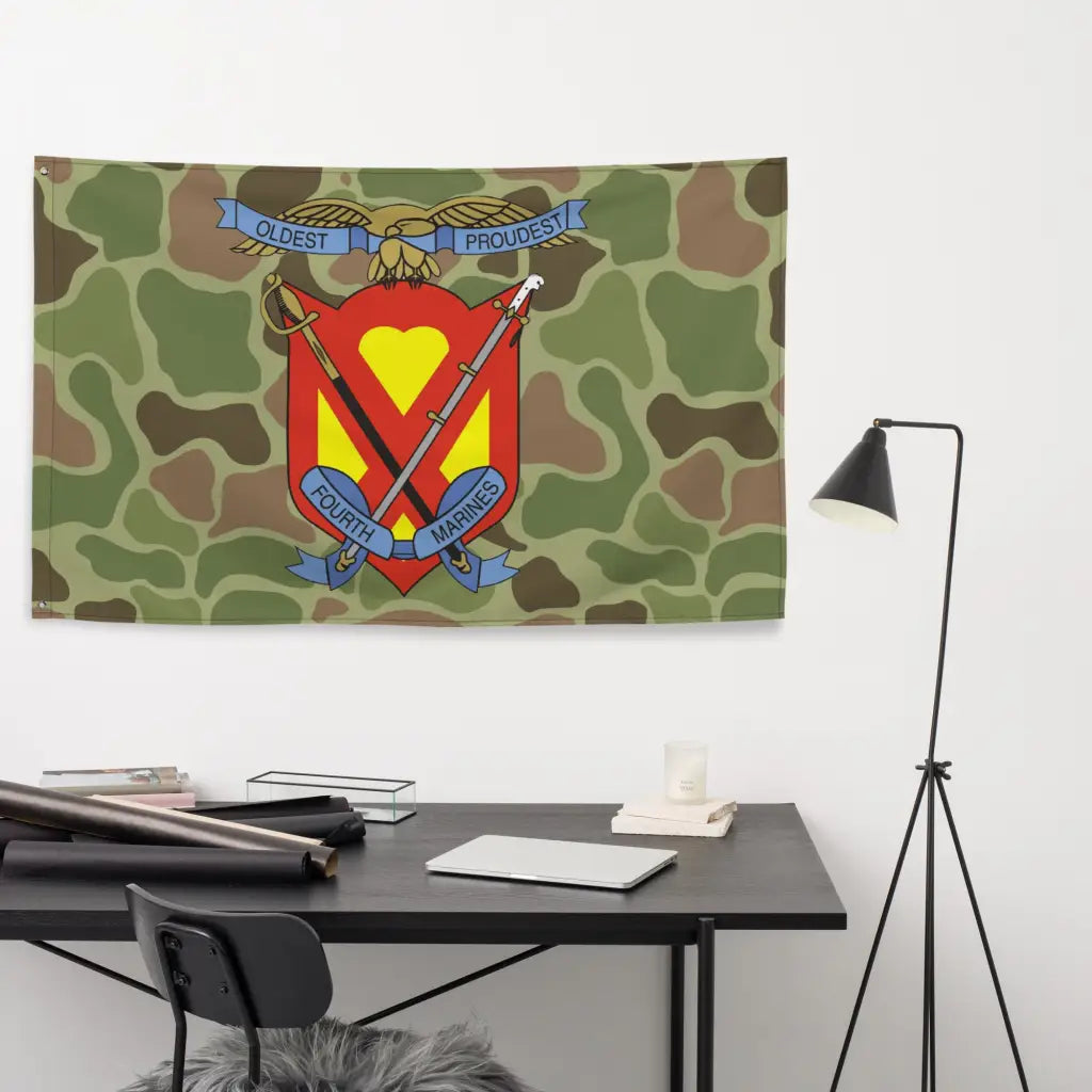 4th Marine Regiment Logo Frog Skin Camo Indoor Wall Flag Tactically Acquired   