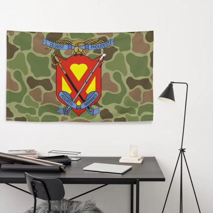 4th Marine Regiment Logo Frog Skin Camo Indoor Wall Flag Tactically Acquired   