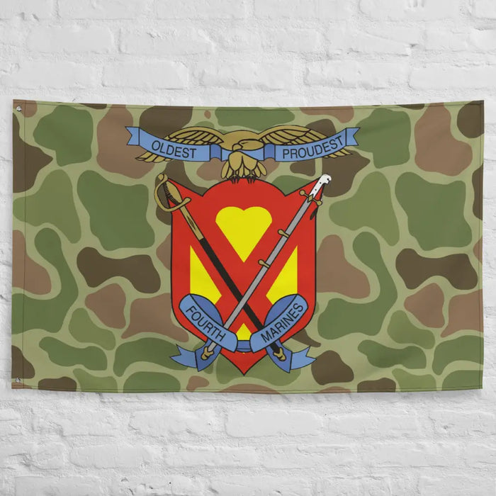 4th Marine Regiment Logo Frog Skin Camo Indoor Wall Flag Tactically Acquired   