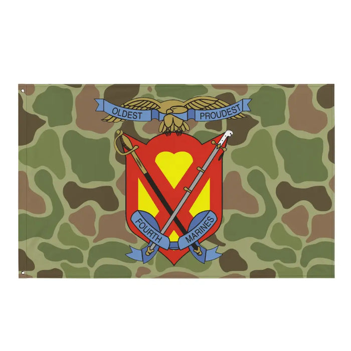 4th Marine Regiment Logo Frog Skin Camo Indoor Wall Flag Tactically Acquired Default Title  