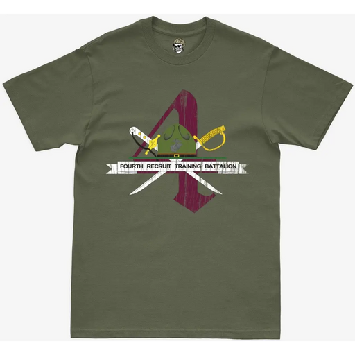 Distressed 4th Recruit Training Battalion Military Green T-Shirt Tactically Acquired   
