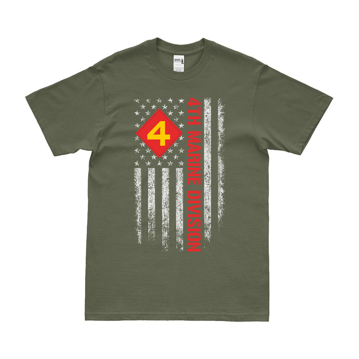 4th Marine Division (4th MARDIV) American Flag T-Shirt Tactically Acquired Small Military Green 