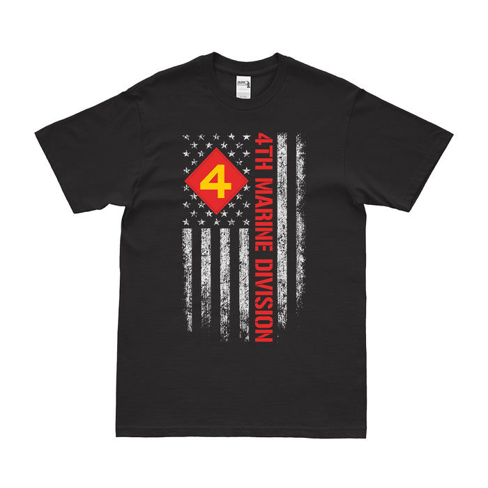 4th Marine Division (4th MARDIV) American Flag T-Shirt Tactically Acquired Small Black 