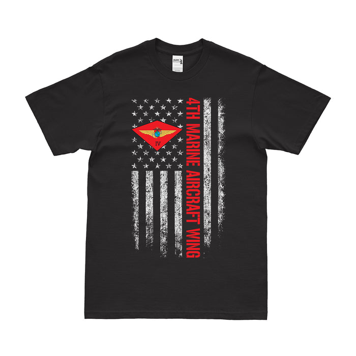 4th Marine Aircraft Wing (4th MAW) American Flag T-Shirt Tactically Acquired Small Black 