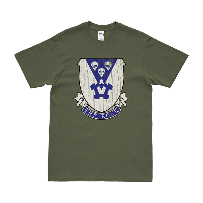 503rd Airborne Infantry Regiment 'The Rock' T-Shirt Tactically Acquired Military Green Distressed Small