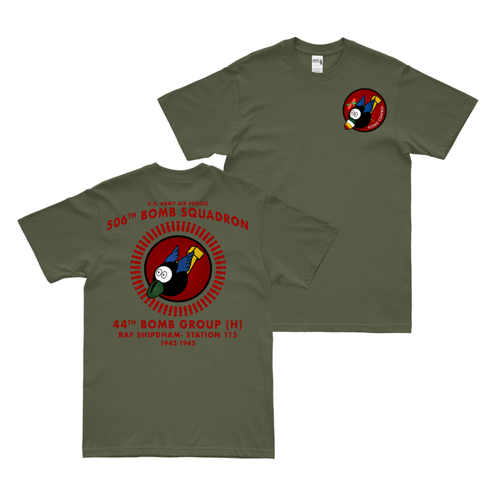 Double-Sided 506th Bomb Squadron WW2 Legacy T-Shirt Tactically Acquired Military Green Small 