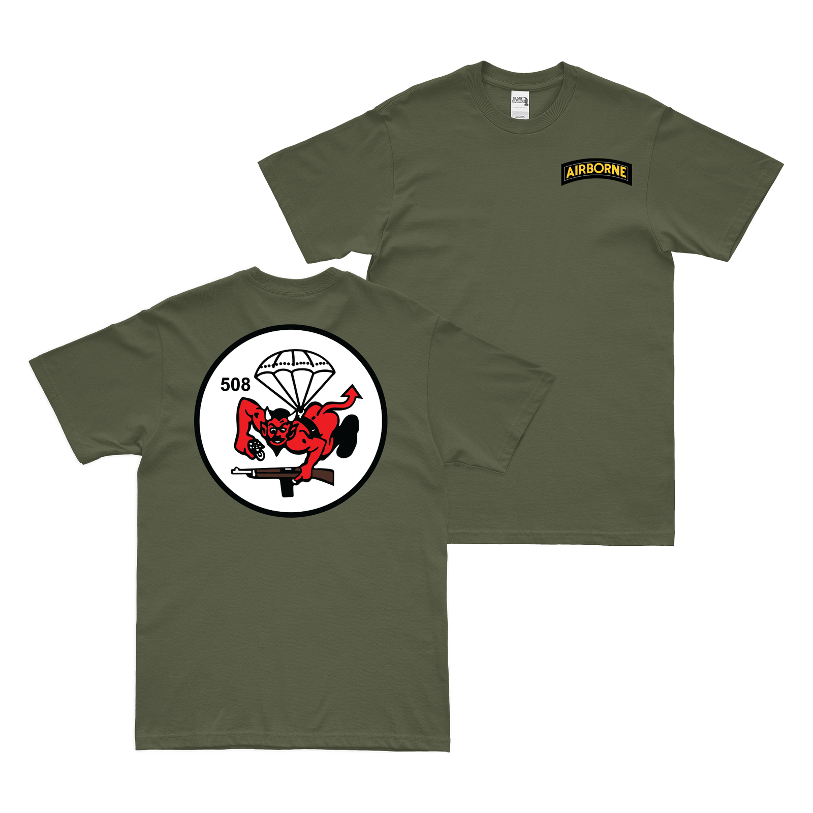 Double-Sided 508th Parachute Infantry T-Shirt Tactically Acquired Military Green Small 