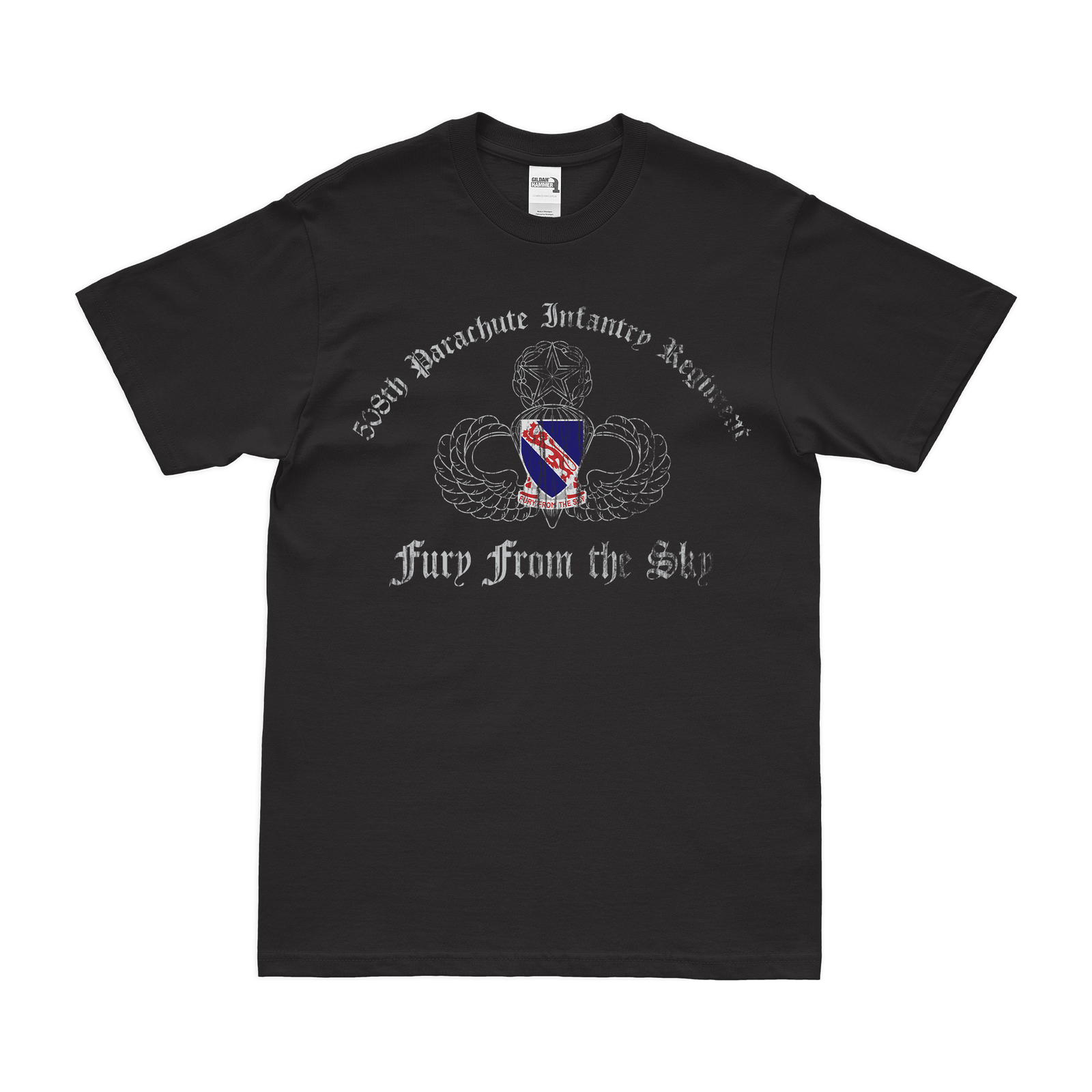 508th Parachute Infantry Regiment (508th PIR) Jump Wings T-Shirt Tactically Acquired Black Distressed Small