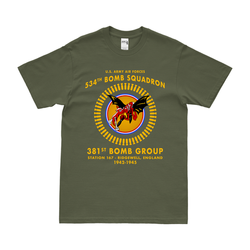 534th Bomb Squadron, 381st BG WW2 Legacy T-Shirt Tactically Acquired Military Green Clean Small