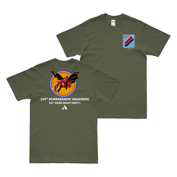 Double-Sided 534th Bomb Squadron w/ Text T-Shirt Tactically Acquired Military Green Small 