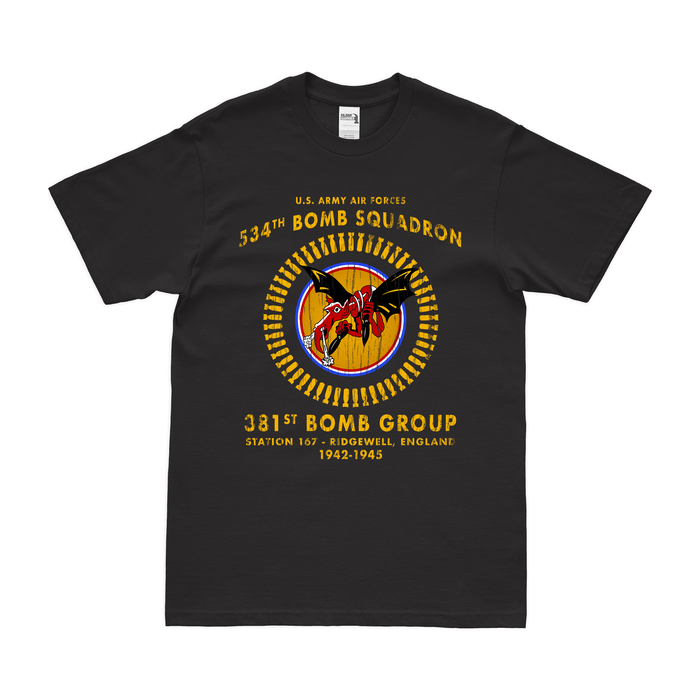 534th Bomb Squadron, 381st BG WW2 Legacy T-Shirt Tactically Acquired Black Distressed Small