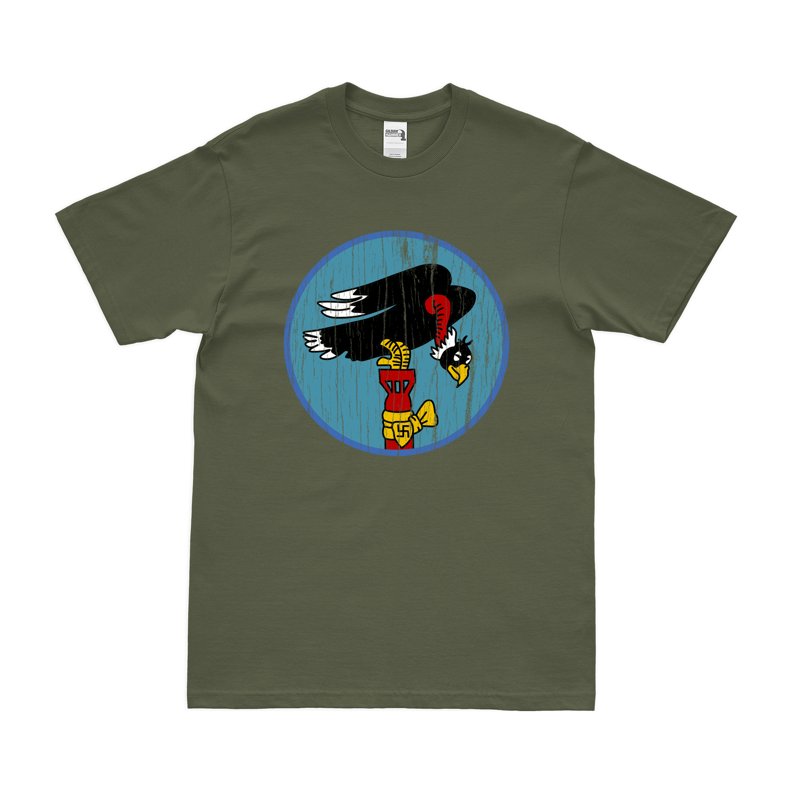 547th Bombardment Squadron WW2 Emblem T-Shirt - 384th Bomb Group, Eighth Air Force Tactically Acquired Military Green Distressed Small