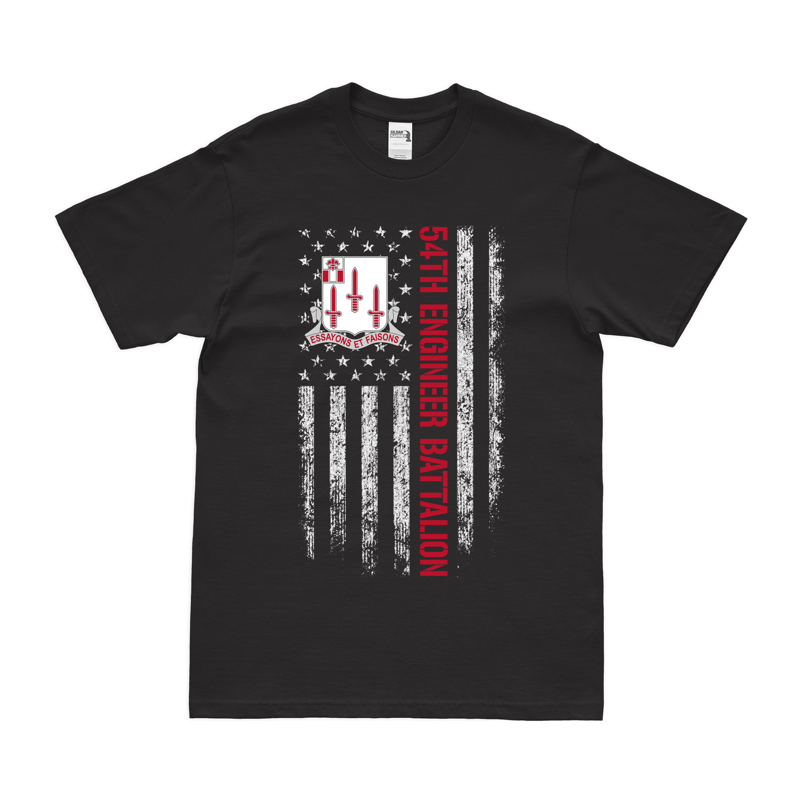 54th Engineer Battalion American Flag T-Shirt Tactically Acquired Small Black 
