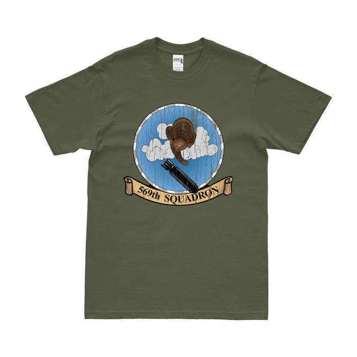 569th Bombardment Squadron USAAF WW2 T-Shirt Tactically Acquired Military Green Distressed Small