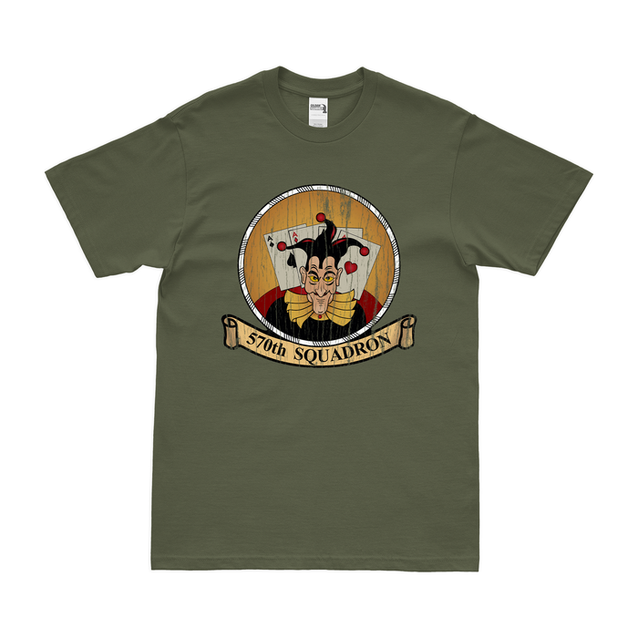 570th Bombardment Squadron USAAF WW2 T-Shirt Tactically Acquired Military Green Distressed Small