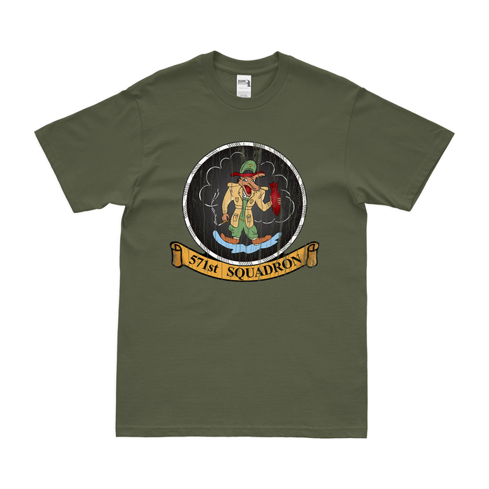 571st Bombardment Squadron USAAF WW2 T-Shirt Tactically Acquired Military Green Distressed Small