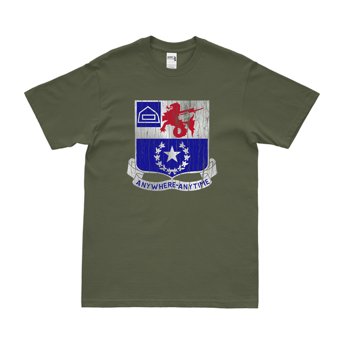 U.S. Army 57th Infantry Regiment Unit Logo Emblem T-Shirt Tactically Acquired Military Green Distressed Small