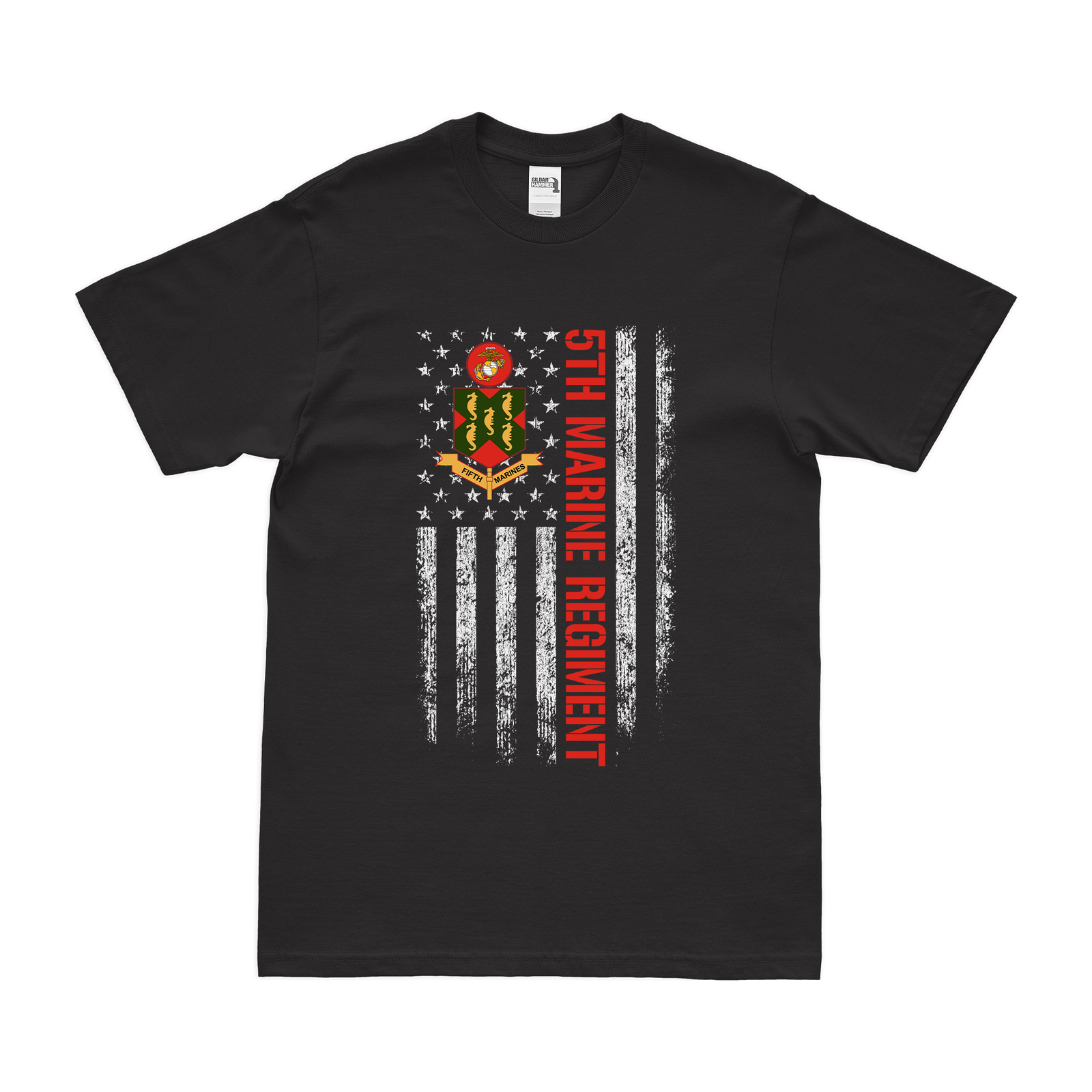 5th Marine Regiment American Flag T-Shirt Tactically Acquired Black Small 